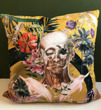 Large Yellow Skull Art Cushion – Vegan Suede
