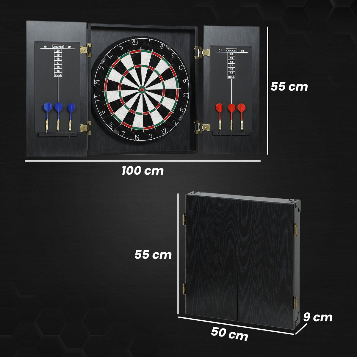 Bristle Dartboard with Cabinet, 6 Steel Tip Darts, Cabinet