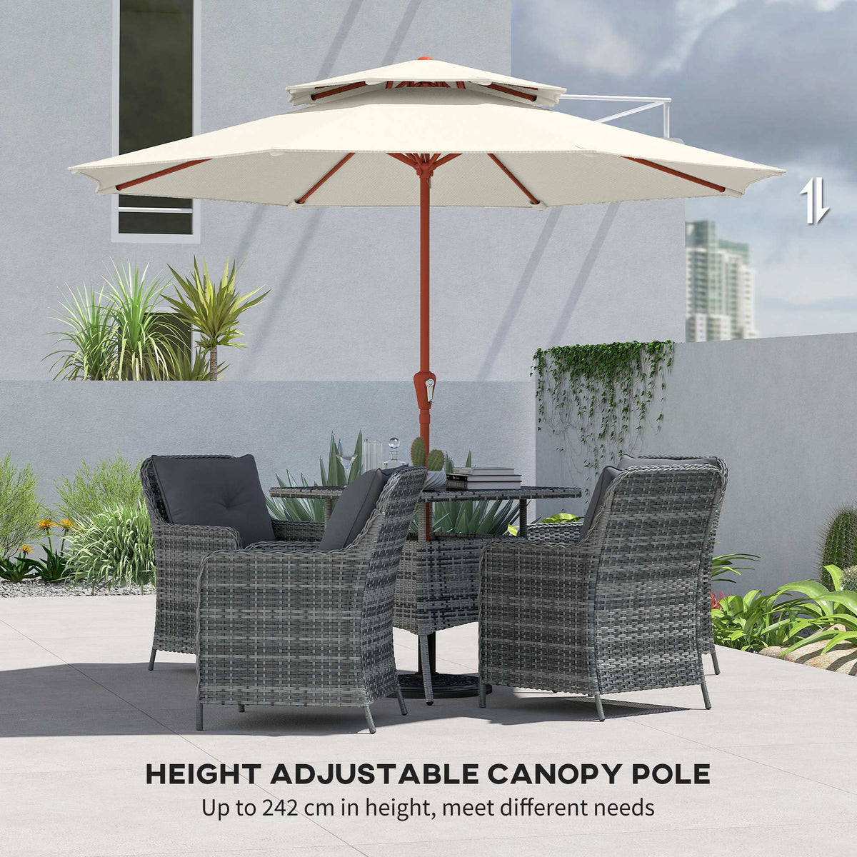 2.7 m Garden Parasol with Double Top and Crank System