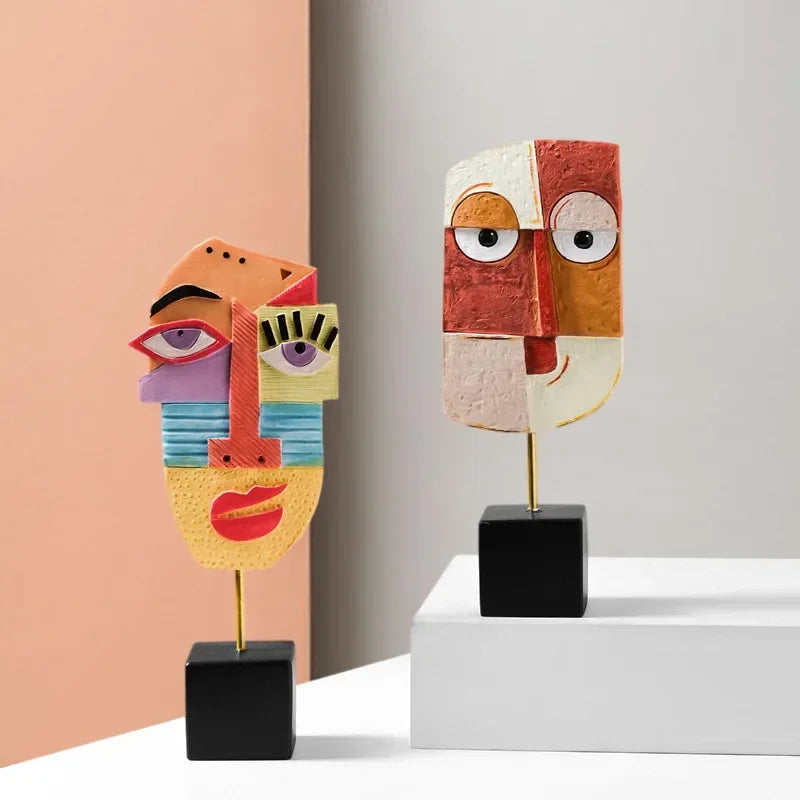 Nordic Abstract Face Resin Sculpture - Modern Art Figurine