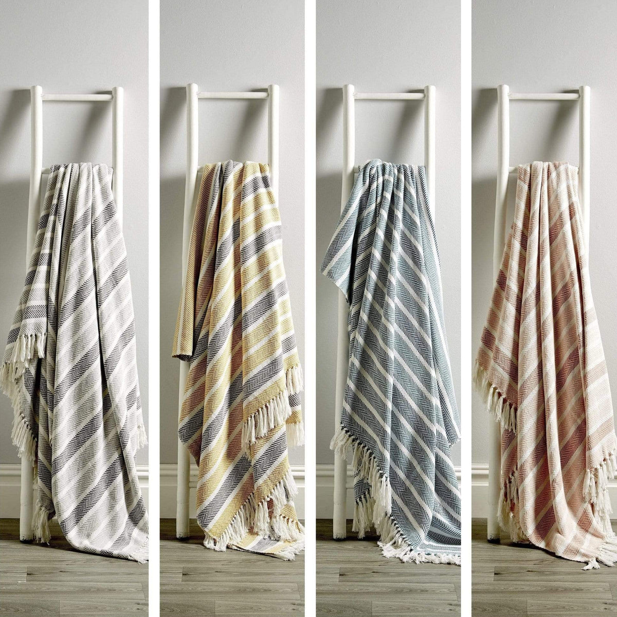 Handwoven Pure Cotton Striped Throw with Tassels
