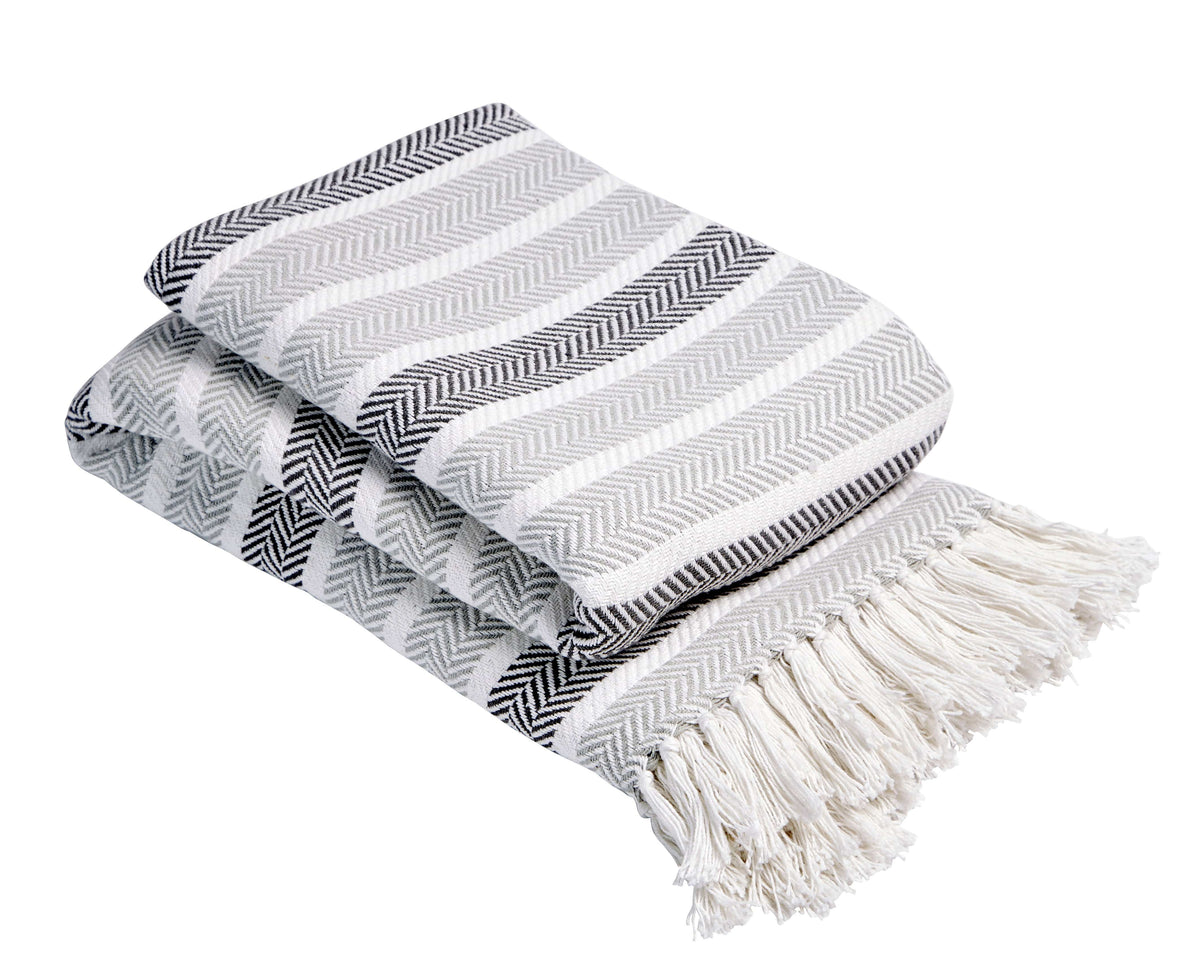 Handwoven Pure Cotton Striped Throw with Tassels