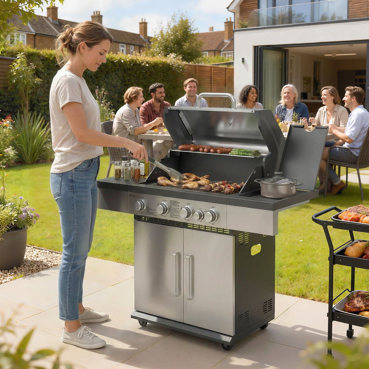 4+1 Portable Gas BBQ Grill with Side Burner