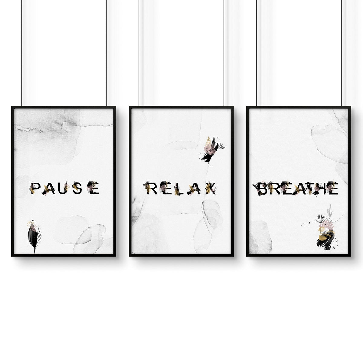 Relaxing Black & Pink Bathroom Art Set of 3