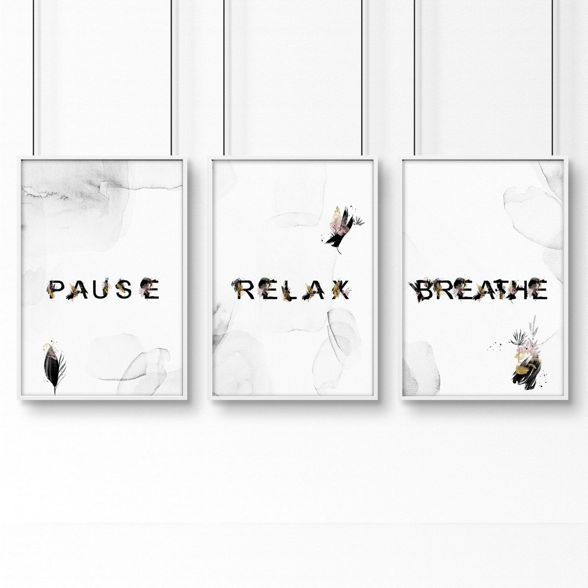 Relaxing Black & Pink Bathroom Art Set of 3