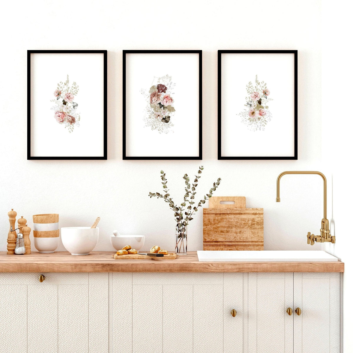 Shabby Chic Floral Wall Art Set of 3