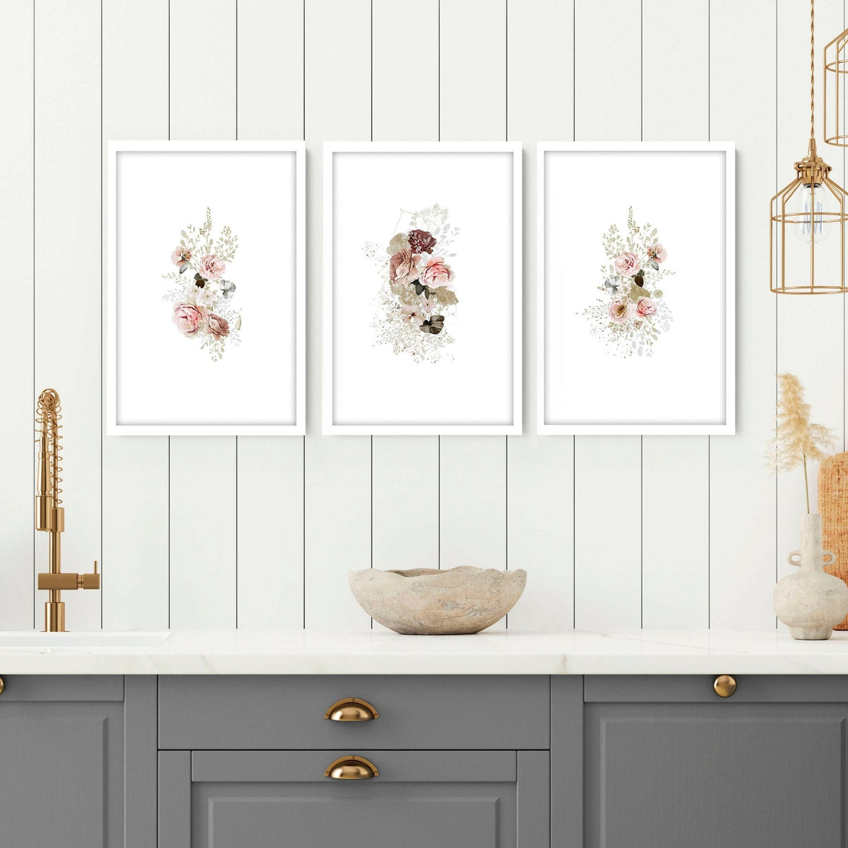 Shabby Chic Floral Wall Art Set of 3