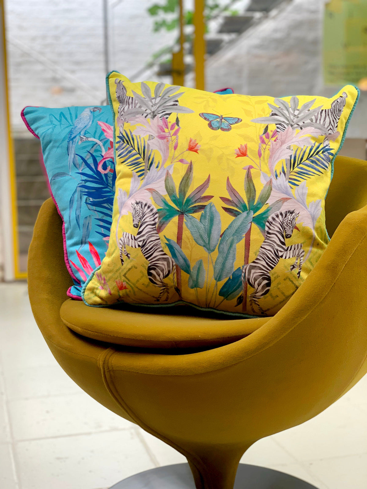 Stallion Zebra Cushion – Vegan Suede, Citrus Yellow