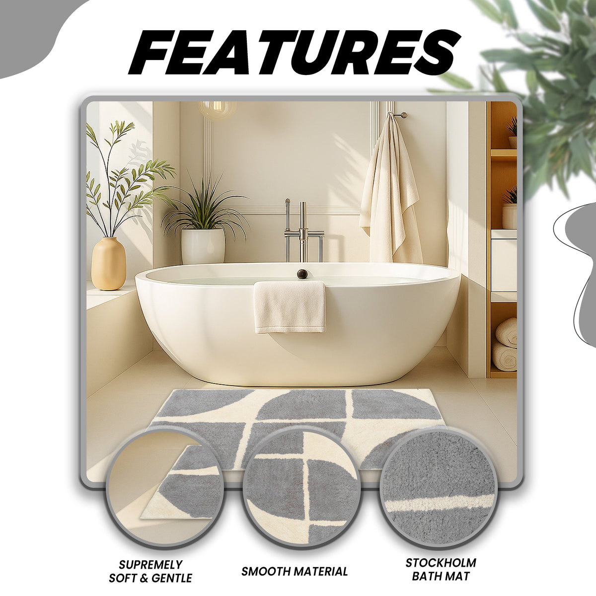 Super Soft Non-Slip Cotton Blend Bath Absorbent Mat 60 x 80cm