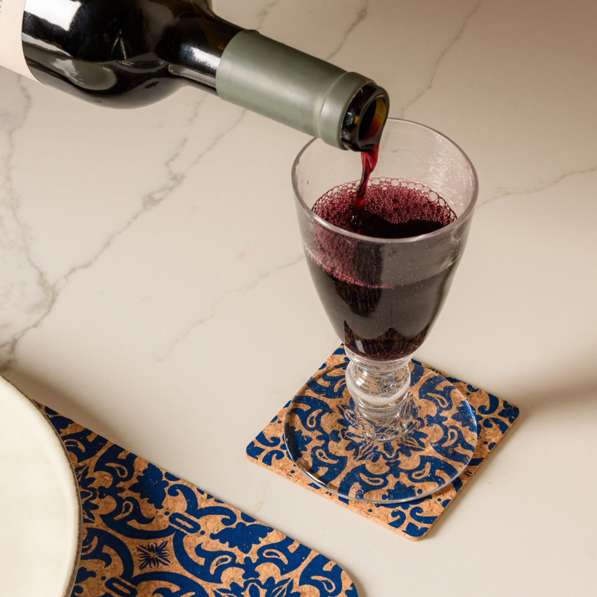Square Cork Coasters with Tile Design - Set of 6