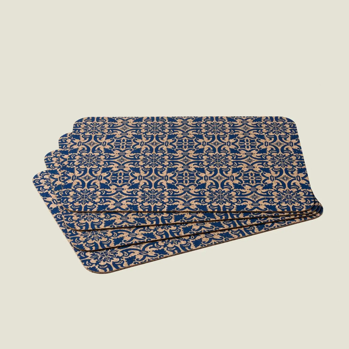 Rectangular Cork Placemats with Tile Design - Set of 4