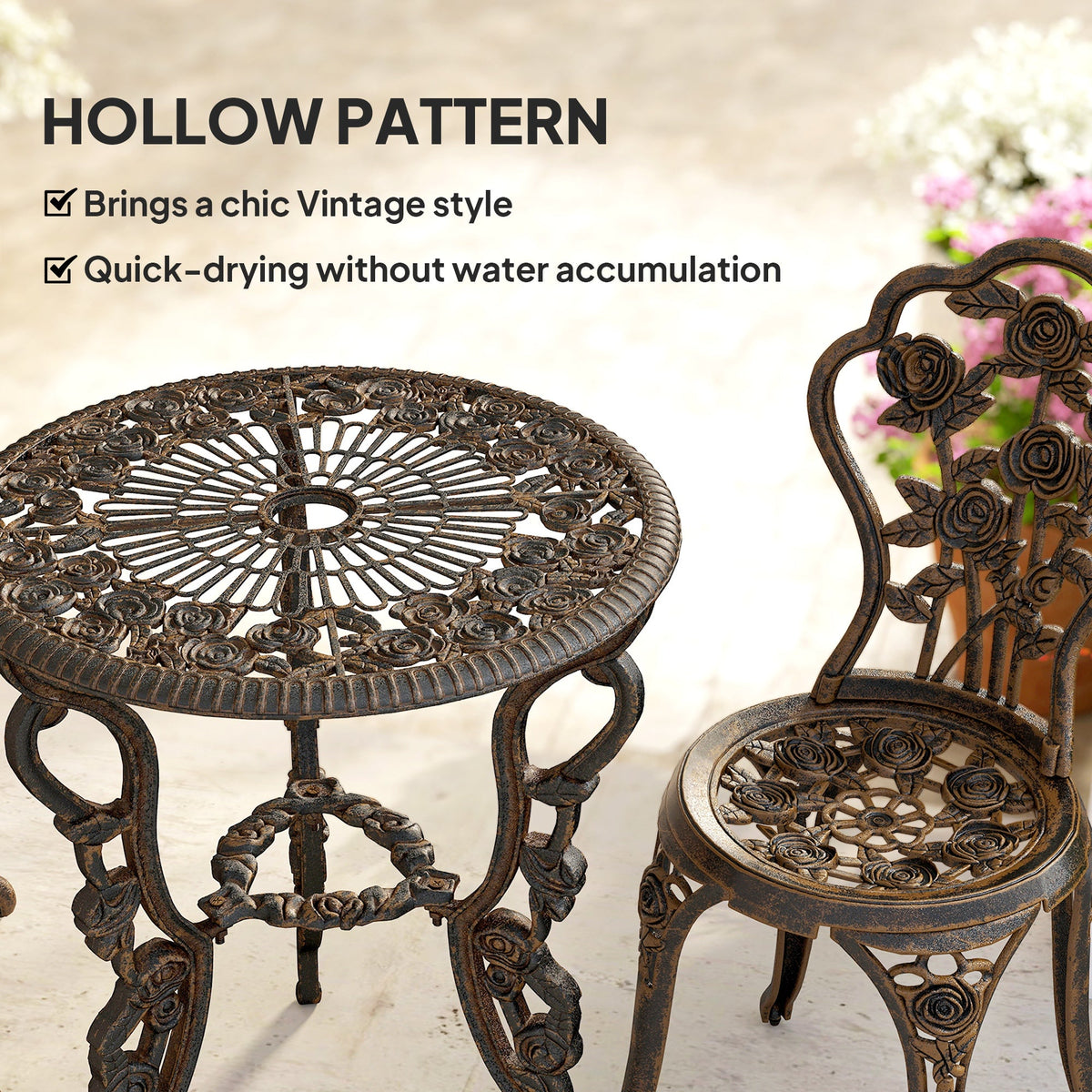 Outdoor Bistro Set Vintage Rose Design