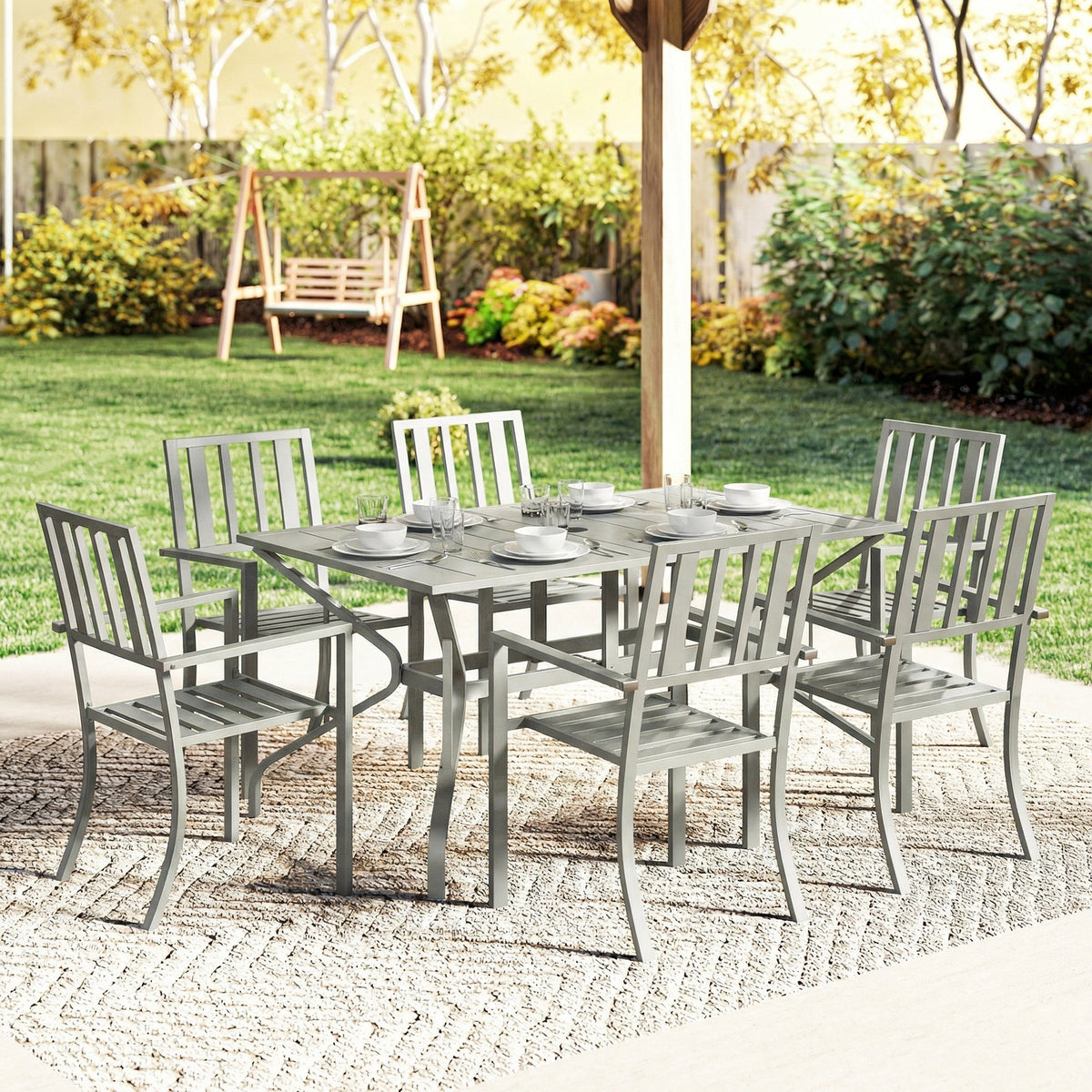 7-Piece Garden Table & Chairs Set with Umbrella Hole
