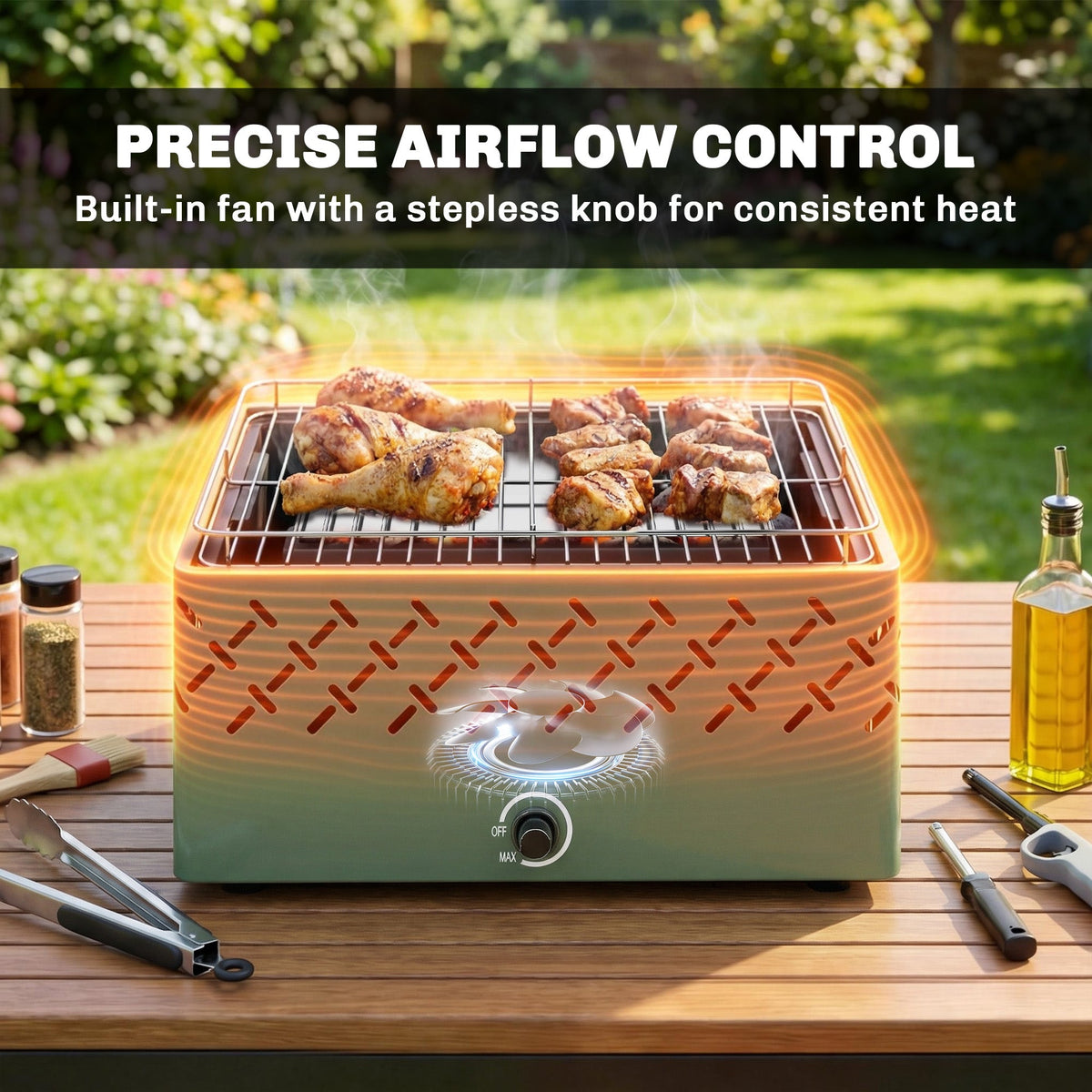 Portable Charcoal BBQ with Built-in Fan for Camping Picnic