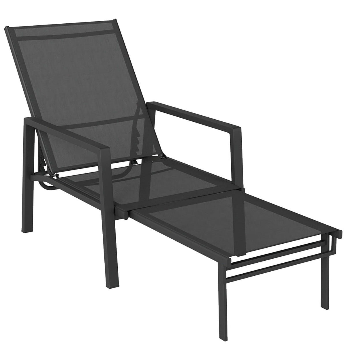 Sun Lounger Retractable Footrest 5-Position Adjustable Steel Frame
